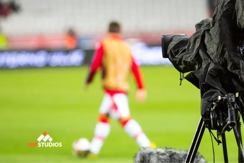 Professional broadcast camera capturing soccer action representing live sports video production services for World Cup coverage in New York and New Jersey