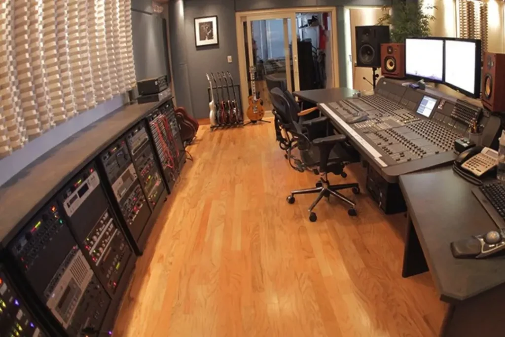 Professional recording studio in NJ featuring mixing console, audio production equipment, and music recording space in a New Jersey music studio near NYC