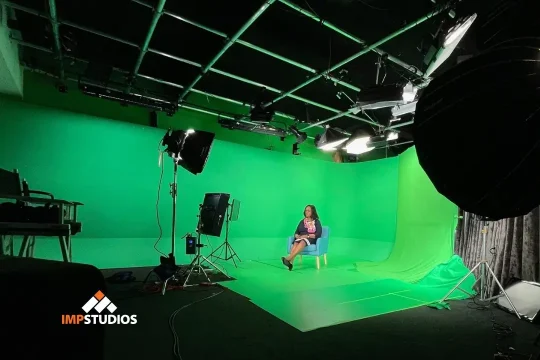 Green screen studio setup with lighting and camera equipment used for World Cup 2026 video production and virtual content creation in New Jersey