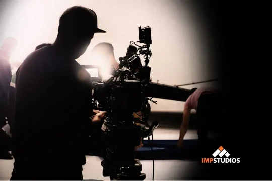 Camera operator filming on professional set representing video production crew services for World Cup 2026 content near New York City